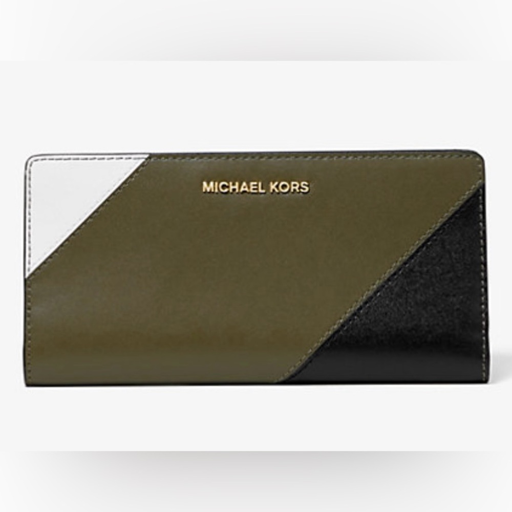 Michael Kors Olive and Black Tri-Tone Slim Wallet